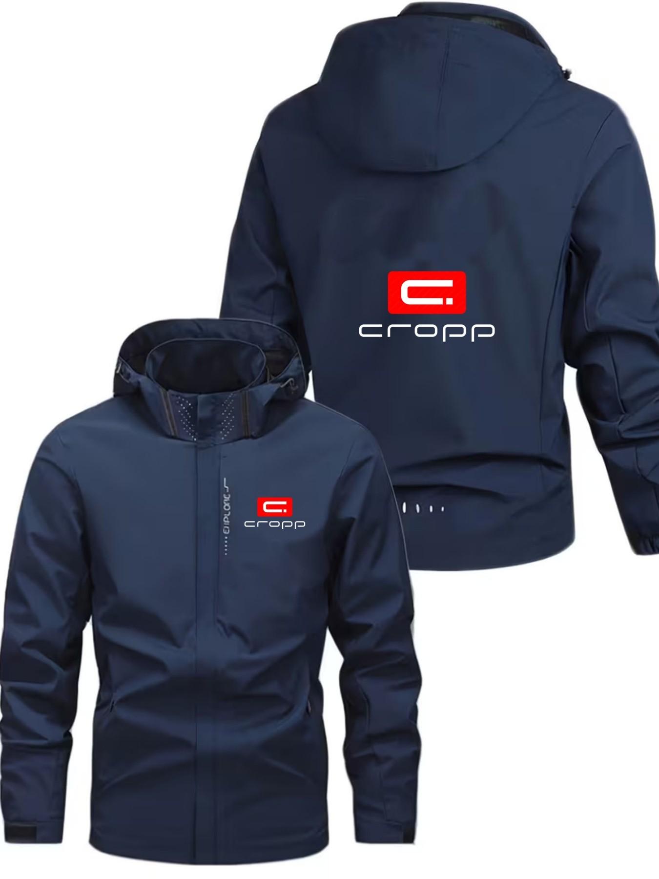 Men's Fashion Jacket with Cfopp Logo, Stylish Zipper Pockets, Casual Hooded Design, Polyester Material, Spring & Fall Wear