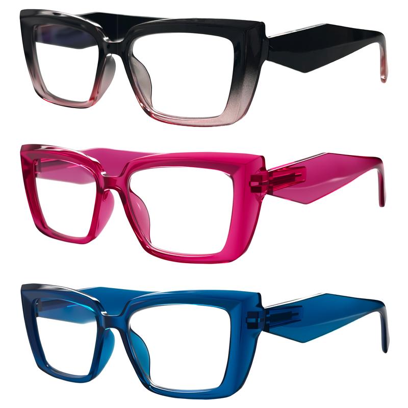 DEAAOK 3 Pack Oprah Style Reading Glasses for Women Blue Light Blocking Cute Oversized Square Computer Readers Spring Hinge