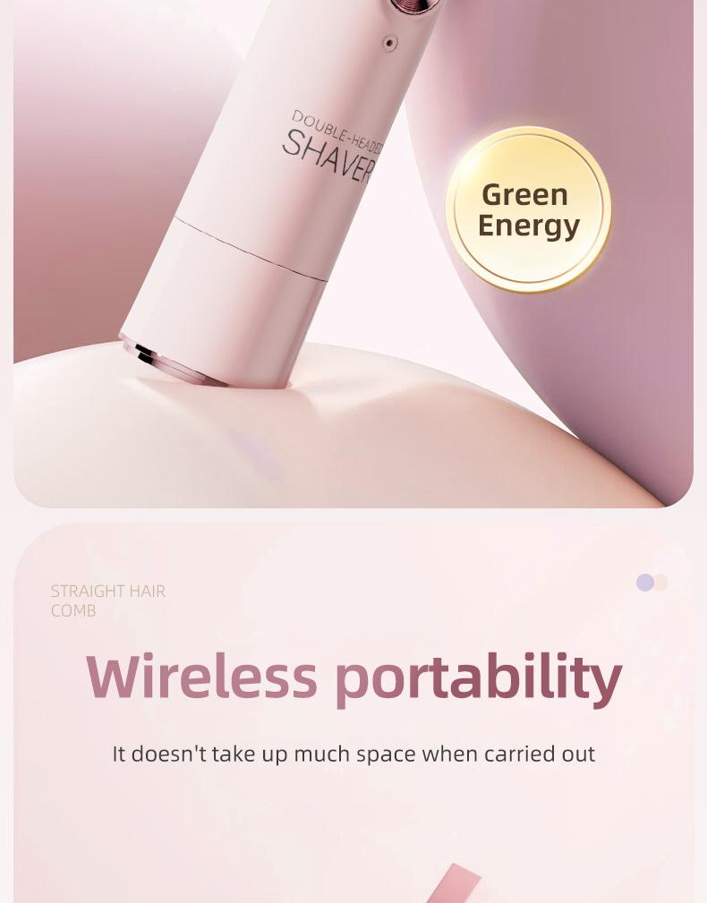 New double-head facial shaving and hair removal device for women. Suitable for face, lips and chin. USB rechargeable double-head wireless electric razor.