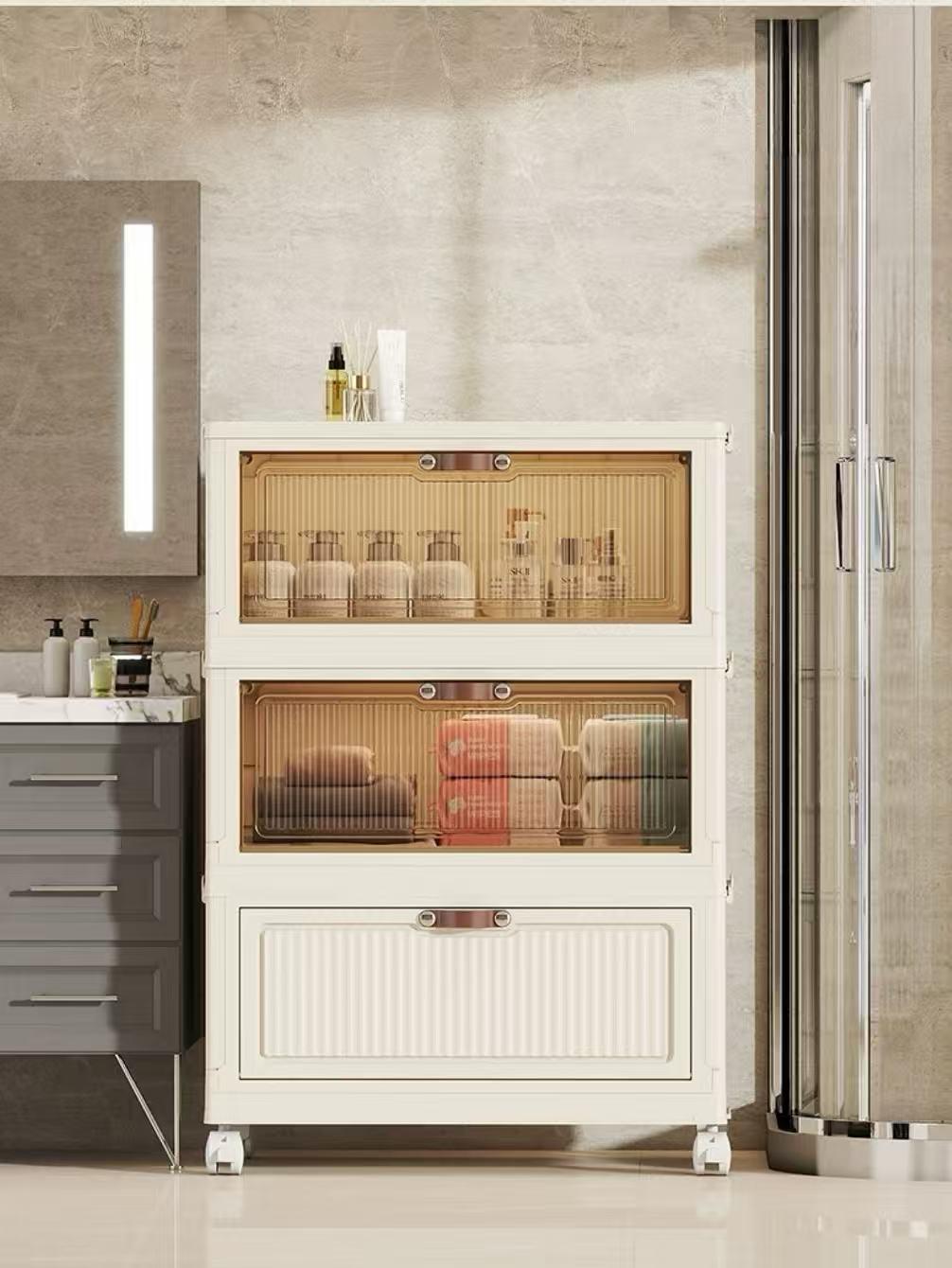 Foldable Storage Bins with Lids,Stackable Home Storage Cabinet Organizer for Closet - 4/5/6-Tier Stylish Plastic Storage Containers with Magnetic Doors & Wheels, Waterproof Collapsible & Portable Storage Solution, Collapsible Storage Box, Kitchen Pantry Foldable Storage Bins with Lids,Stackable Home Storage Cabinet Organizer for Closet - 4/5/6-Tier Stylish Plastic Storage Containers with Magnetic Doors & Wheels, Waterproof Collapsible & Portable Storage Solution, Collapsible Storage Box, Kitchen Pantry