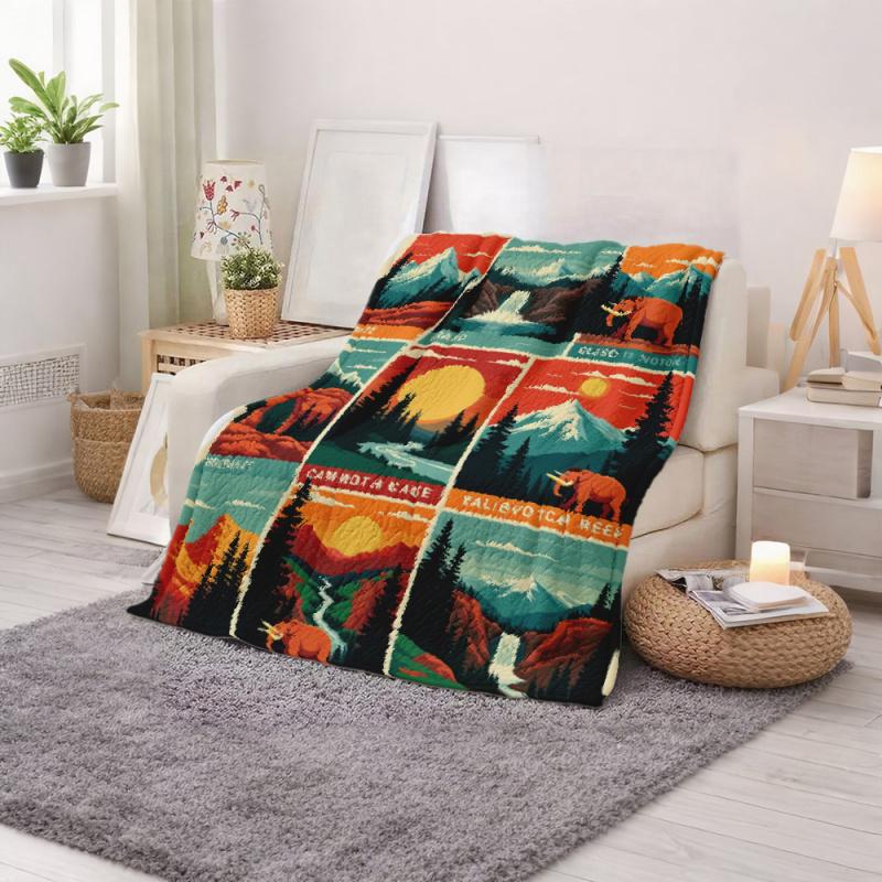 Vintage National Park Blanket Mammoth Cave Yosemite Grand Canyon Glacier Mountains Landscape Nature Print Cozy Throw for Outdoor Camping Hiking Adventure Lovers Perfect Christmas Thanksgiving Birthday Gift for Nature Enthusiasts and Travel Fans