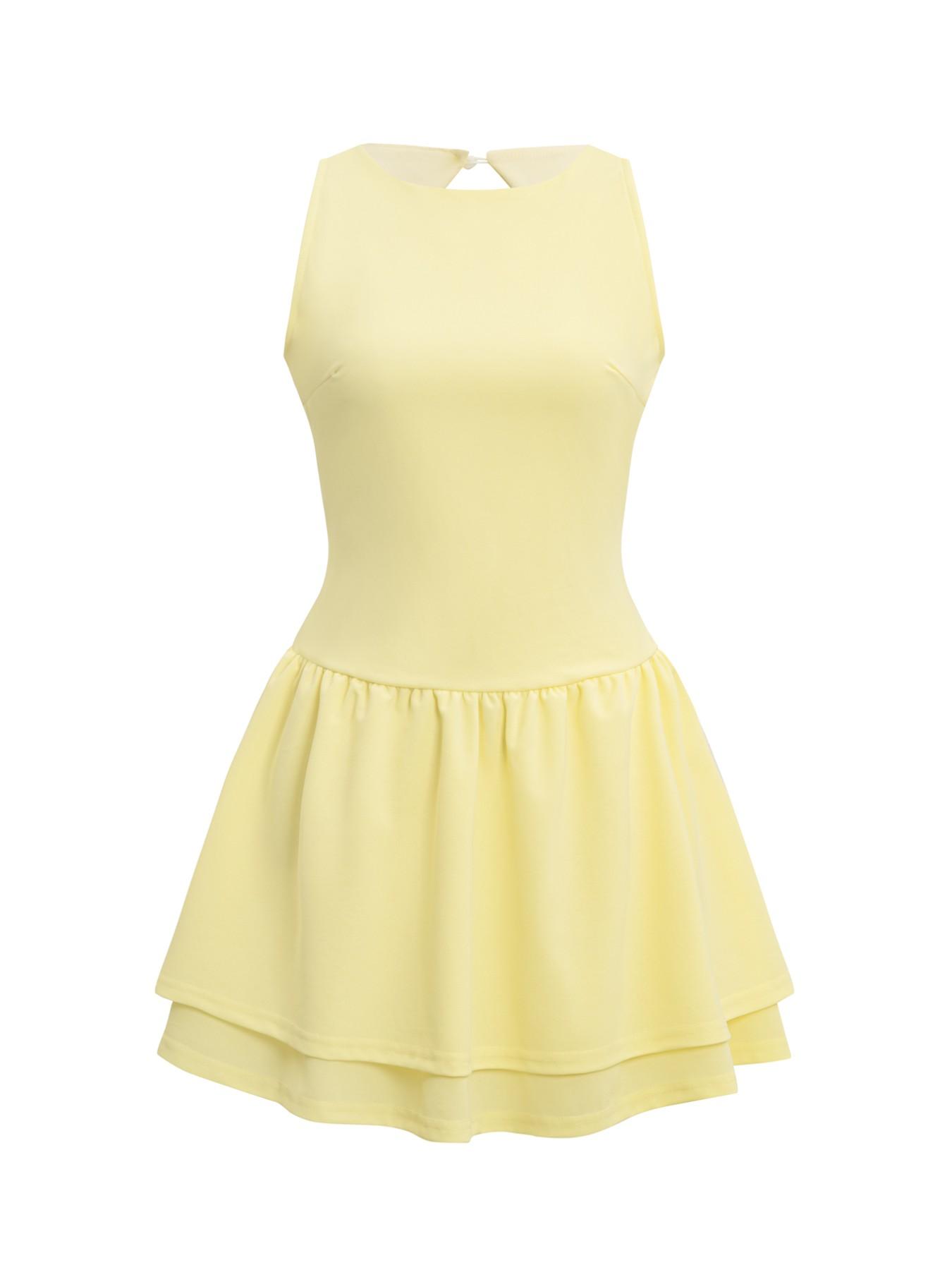 Sexy Backless Halter Neck Sleeveless Dress, Hollow Out Design, Layered Ruffle Hem, Short Casual Dress for Women