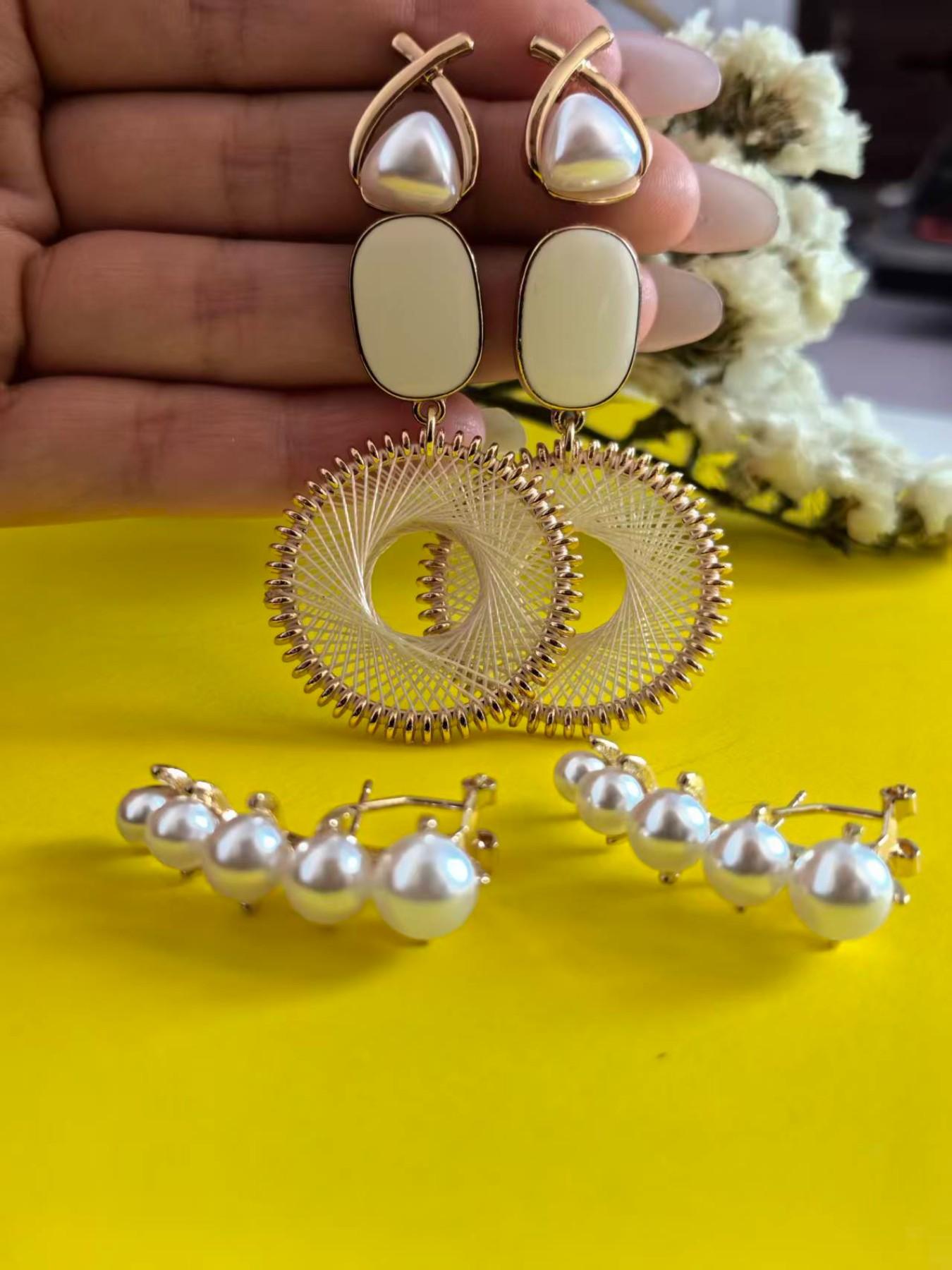 Boho Style Earrings Set, Includes Braided Hoop Earrings, Pearl Studs, Triangle Earrings, Lightweight Fashion Jewelry for All Occasions