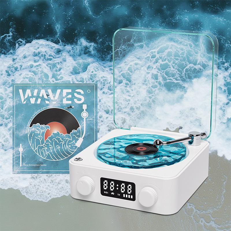 Waves Vintage Vinyl Record Player Bluetooth Speaker with Adjustable Ambient Night Lights, 4-Mode Wireless Audio Turntable wall lights