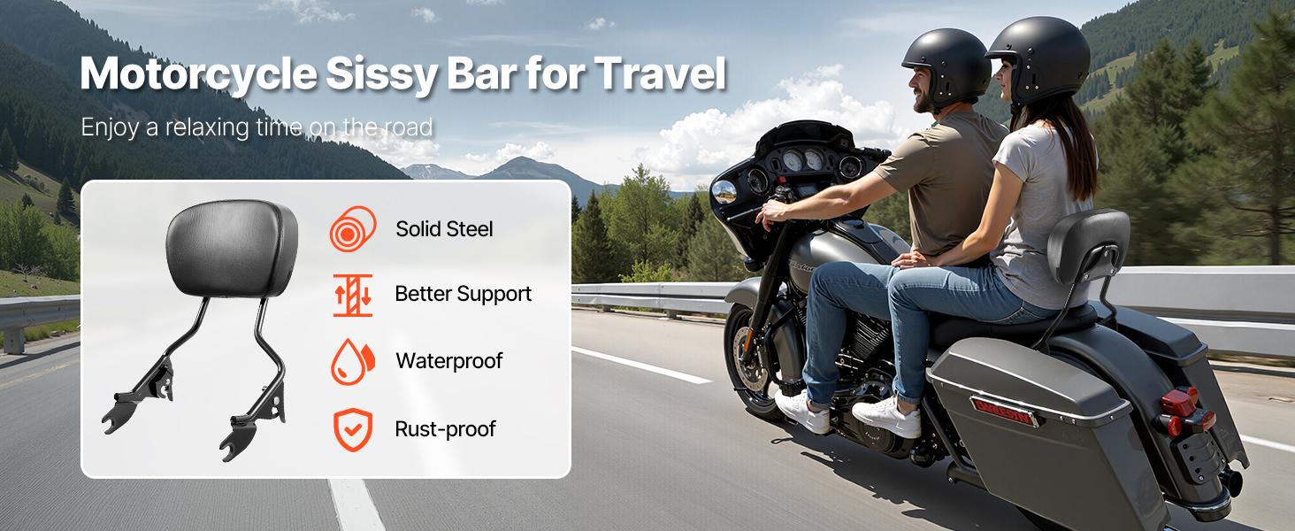 Detachable Motorcycle Passenger Backrest, Compatible with Harley-Davidson Touring, Street Glide, Road Glide, Road King, 16-Inch Height, Black