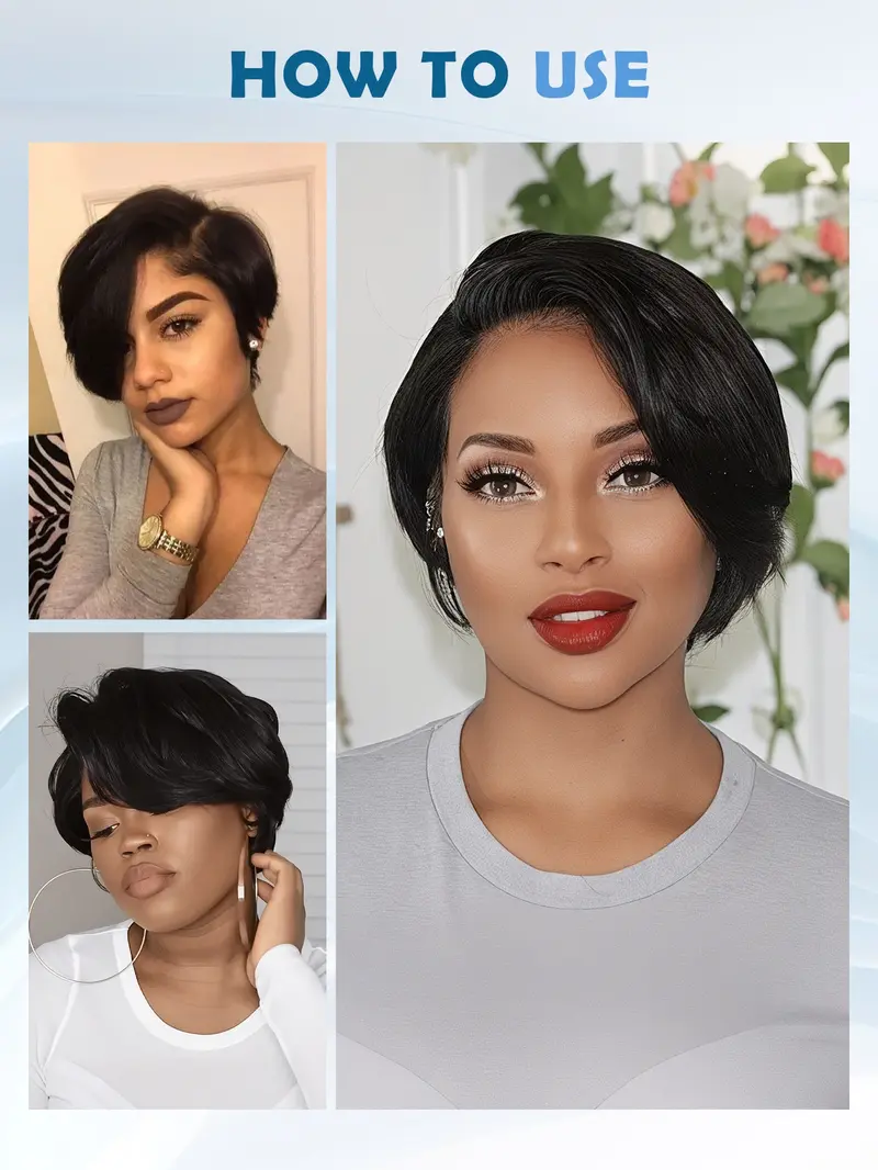 10 inch short straight human hair wig for women natural blac  display picture 2