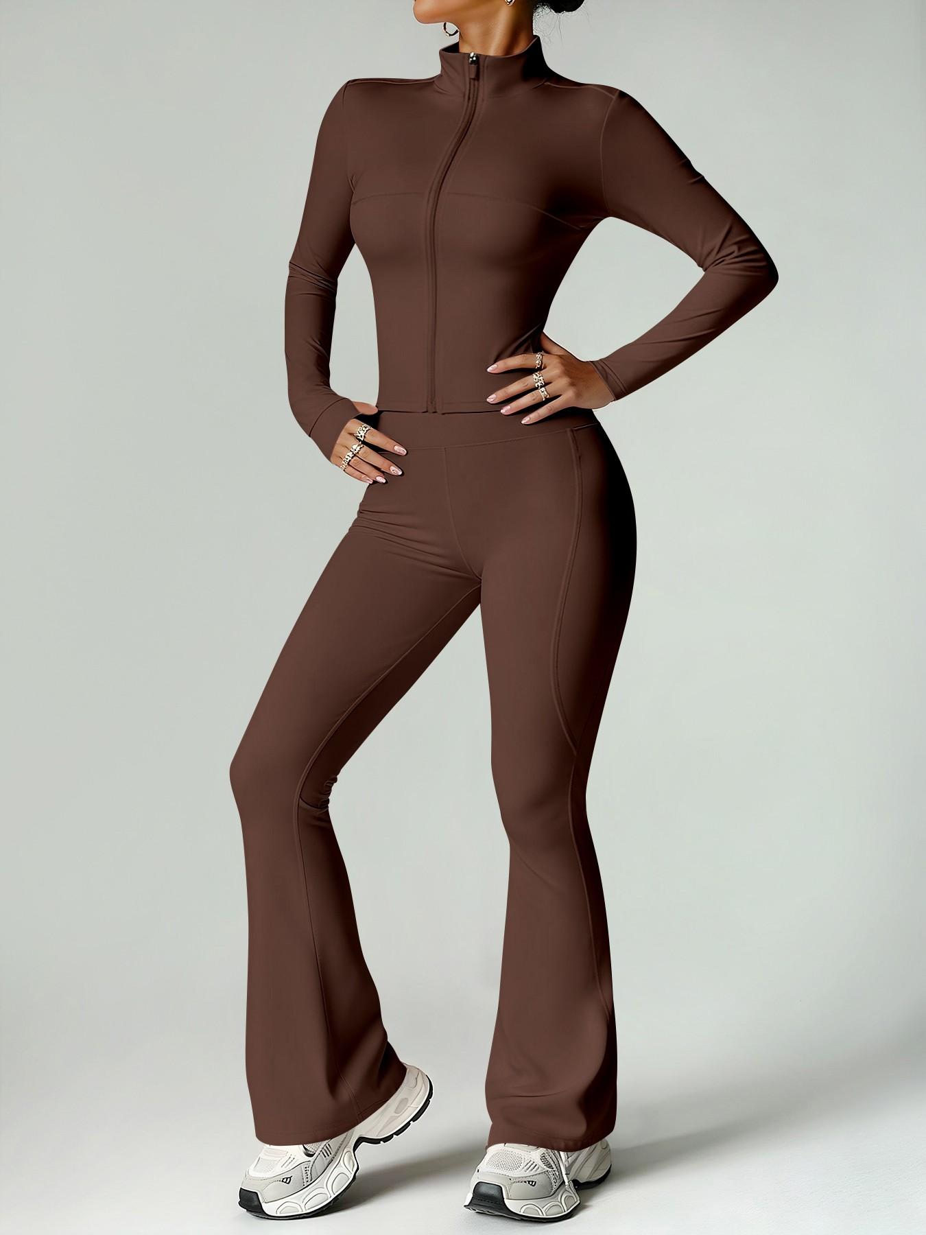 Women's 2-Piece Loungewear Set, Long Sleeve Zip-Up Jacket & Wide Leg Pants, Slim Fit, Fitted, Soft Comfortable for Daily Wear Home Sports Airport Travel, Casual Fashion Pajama Set