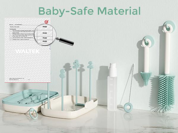 Momcozy Baby Bottle Brush Set, Bottlewasher, Includes Silicone Brushes, Nipple Cleaner, Straw Brush, Soap Dispenser, Drying Rack, Ideal for Home & Travel Use