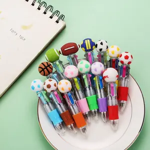 Creative Random 5-Pack Football Pens, Push-Button Four-Color Pens, Tennis Basketball Baseball Ballpoint Pens, Cute Cartoon Head Colorful Pens, Ballpoint Pen Kit
