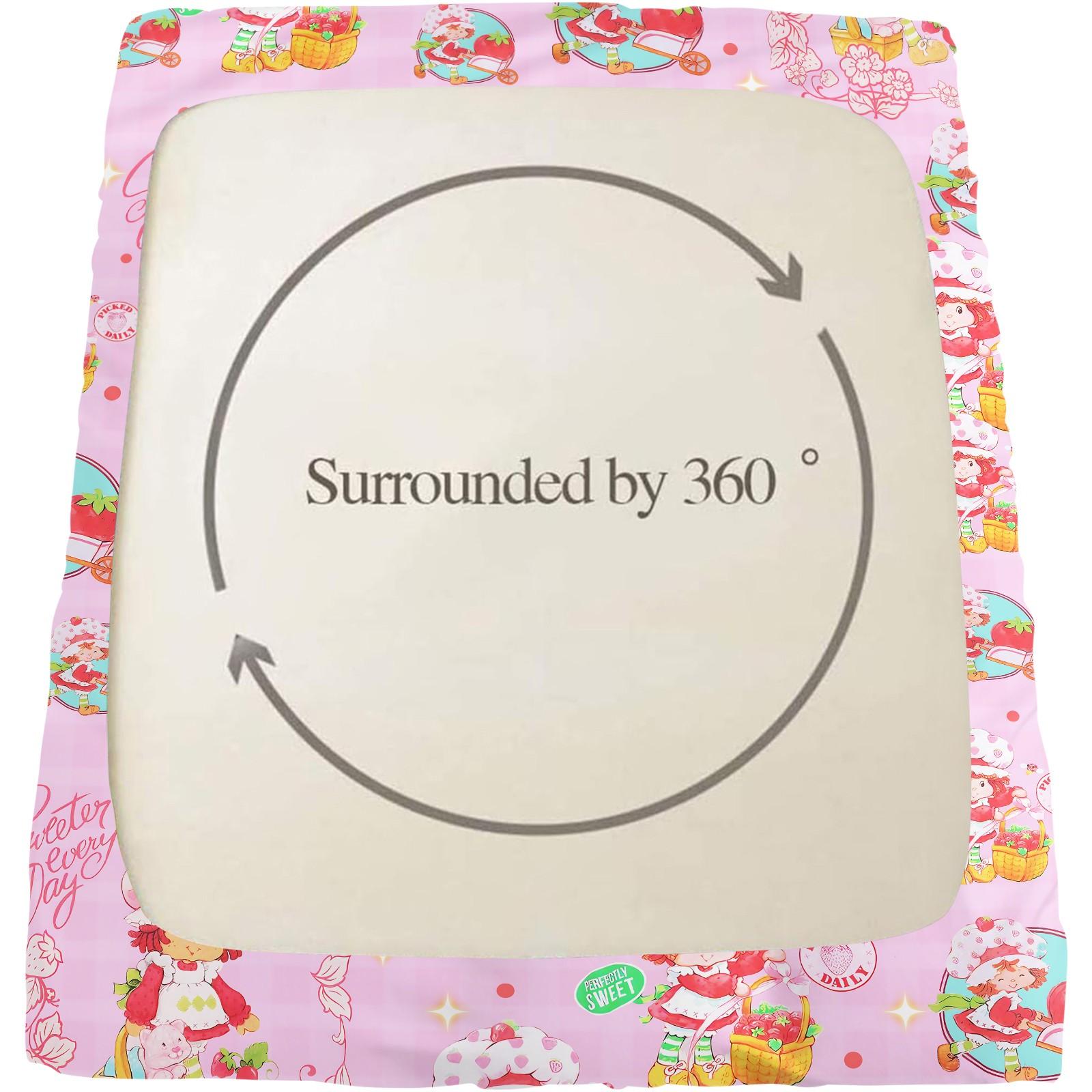 Strawberry Shortcake Gingham Fitted Sheet Set, 1 Fitted Sheet + 2 Pillowcases - 3 Pcs Soft Bedding with Deep Pocket, 360° Full Coverage, Wrinkle Free, Cute Strawberry Cartoon Bed Sheets for Girls, Full Size