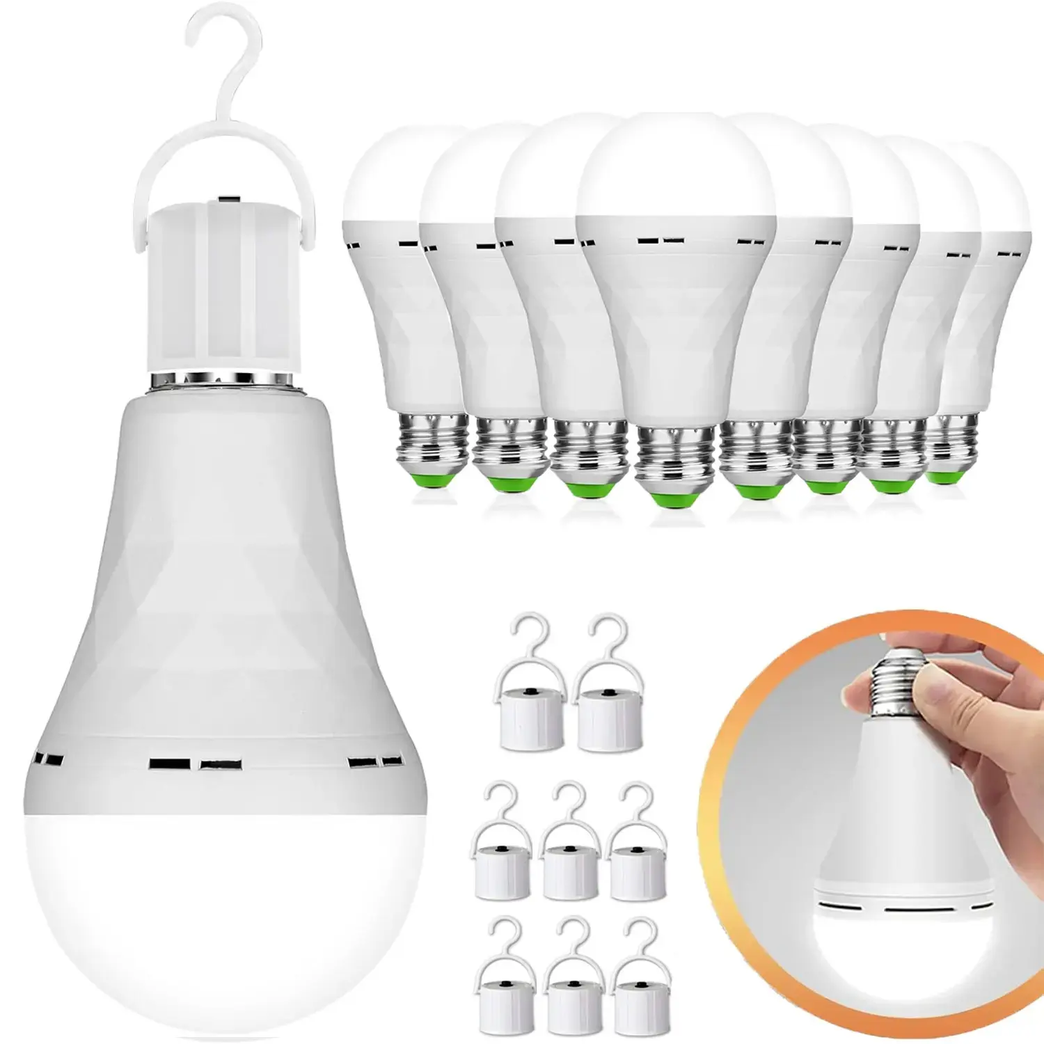 GMOX 4/6/8/10 Pack Rechargeable Emergency Light Bulbs A19, Camping Lamp Battery Powered LED Light Bulb 3000K Daylight E26 E27 15W Equivalent 60W with 1200mAh for Home Power Outage Camping Hurricane incandescent light emergency light bulb