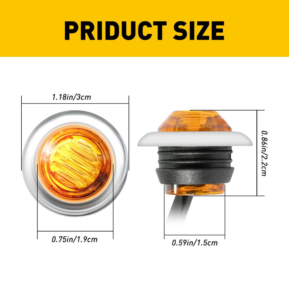 20X 3/4" Round Amber LED Side Marker Light With Stailness Base for Truck Trailer