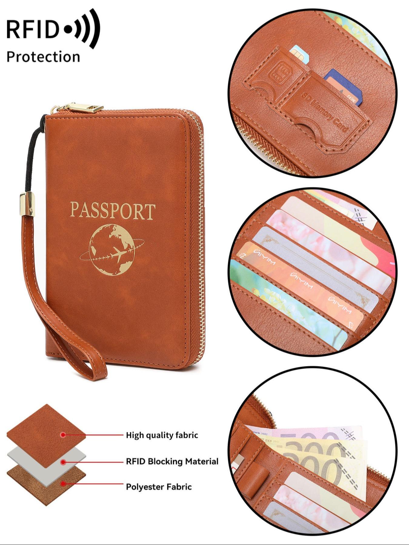 Passport Case with Card Slot, PU Leather PassportHolder with Wristband, RFlD Blocking Passport Wallet, Travel Document Holder for Women & Men, Passport Cover, Christmas Gift, Valentine's Day Gift, Ideal Gift