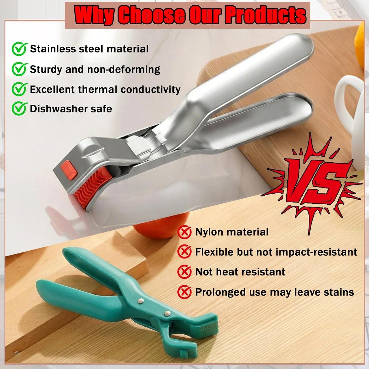 2pcs Anti Scald Stainless Steel Clamp for Pizza Pan Oven Air Fryer Heat Resistant Non Slip Grip for Housewives Renters Young Adults