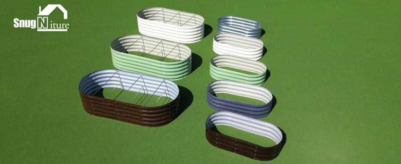 SnugNiture 2-Pack 12" Tall 4x2 ft Module Metal Raised Garden Bed Oval Metal Planter Box for Planting Plants Vegetables