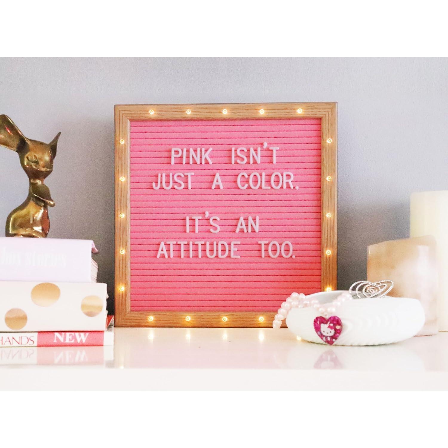 Letter Board THE   Felt Board with Stand, -in LED Lights 10 x 10 -Menu Board +  Frame, 340 Letters, Emojis + Cursive words - Custom Sign Messages,  Announcement, Weddings
