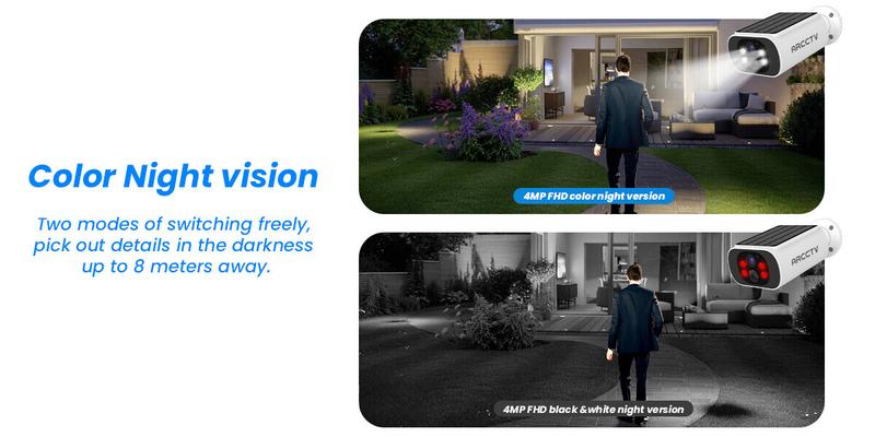 ARCCTV APP 4MP Wireless Solar Camera,2.4G&5G WiFi Security Camera,IP65 Waterproof,2 Way Talk,Smart Siren,Color Night Vision,Motion Detection,2 Pack