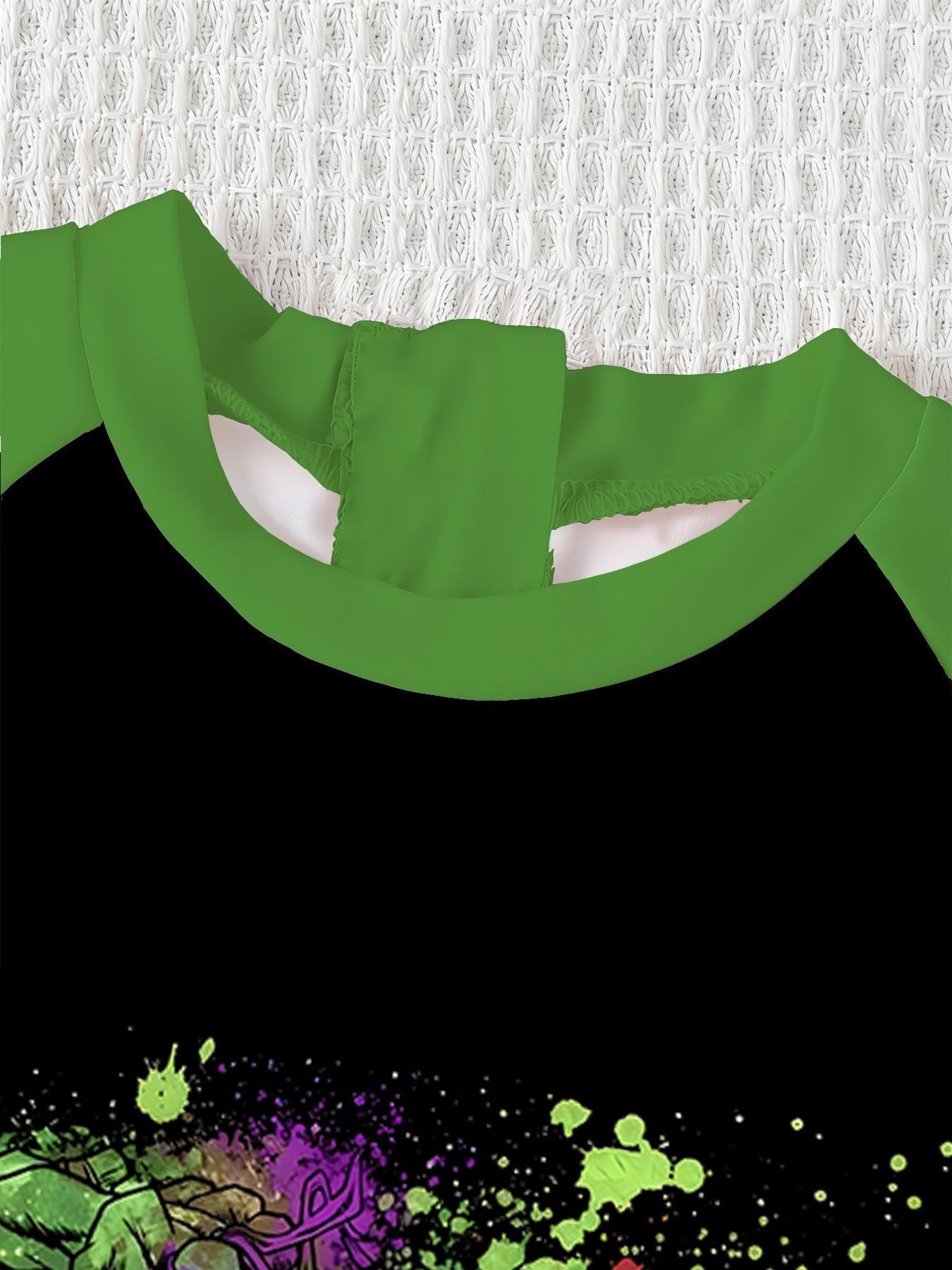 Boys'one-piece swimsuit "Teenage Mutant Ninja Turtles Hero Sun Protection Edition" with cartoon turtle prints + contrast-color raglan sleeves, highly elastic, skin-friendly, and sweat-free, suitable for playing in the pool, at the beach, or in water parks