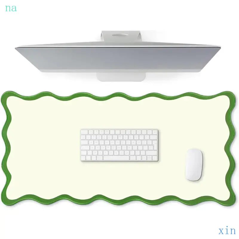 Scalloped Desk Mat Large Desk Pad Cute  Table Mat Aesthetic Preppy Table Make up Pad Nonslip 2026 Graduation  with Stitching  Gaming(Green,31.5 x 15.8 Inches)-L