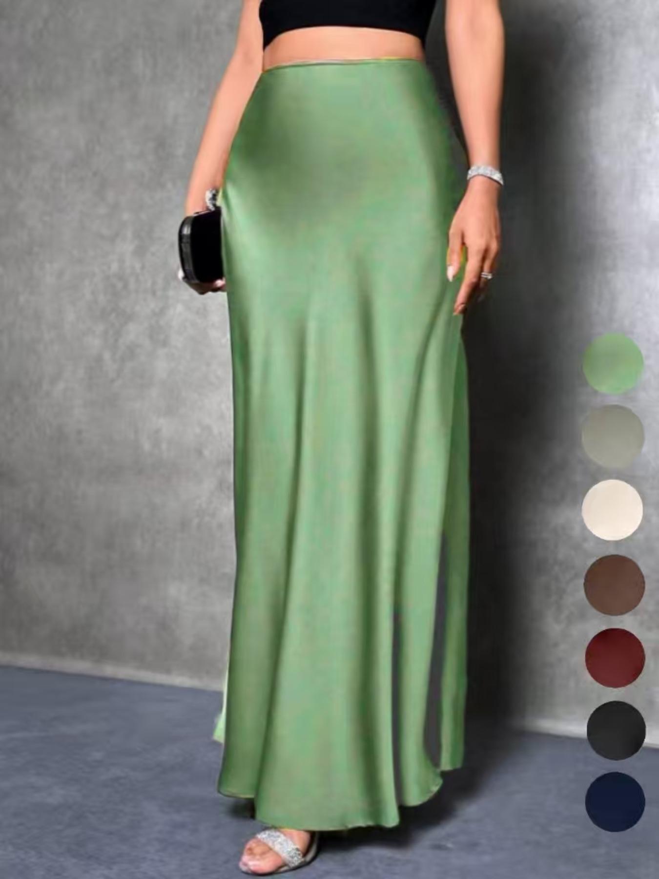 Elegant Women's Satin Woven Midi Skirt, Versatile High Waist Fitted A-Line Dress, Perfect for Parties & Daily Wear, Stylish Ladies' Fashion