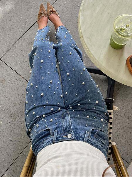 Women's Loose-Fit Denim Jeans, Casual Style, All-Season Wear, Pearl Wash Design, Perfect for Daily & Dates, Everyday