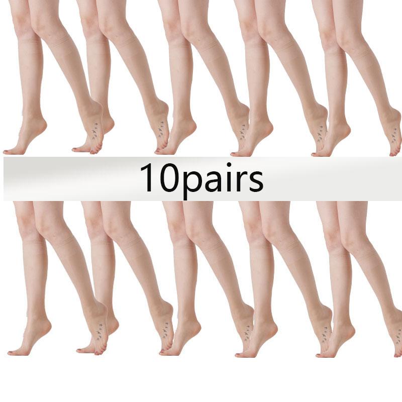 Women's Ultra-Thin Knee-High Stockings, Transparent Long Tube Socks for Any Occasion, Slim-Fitting Elegant Crew Socks, 10 Pairs