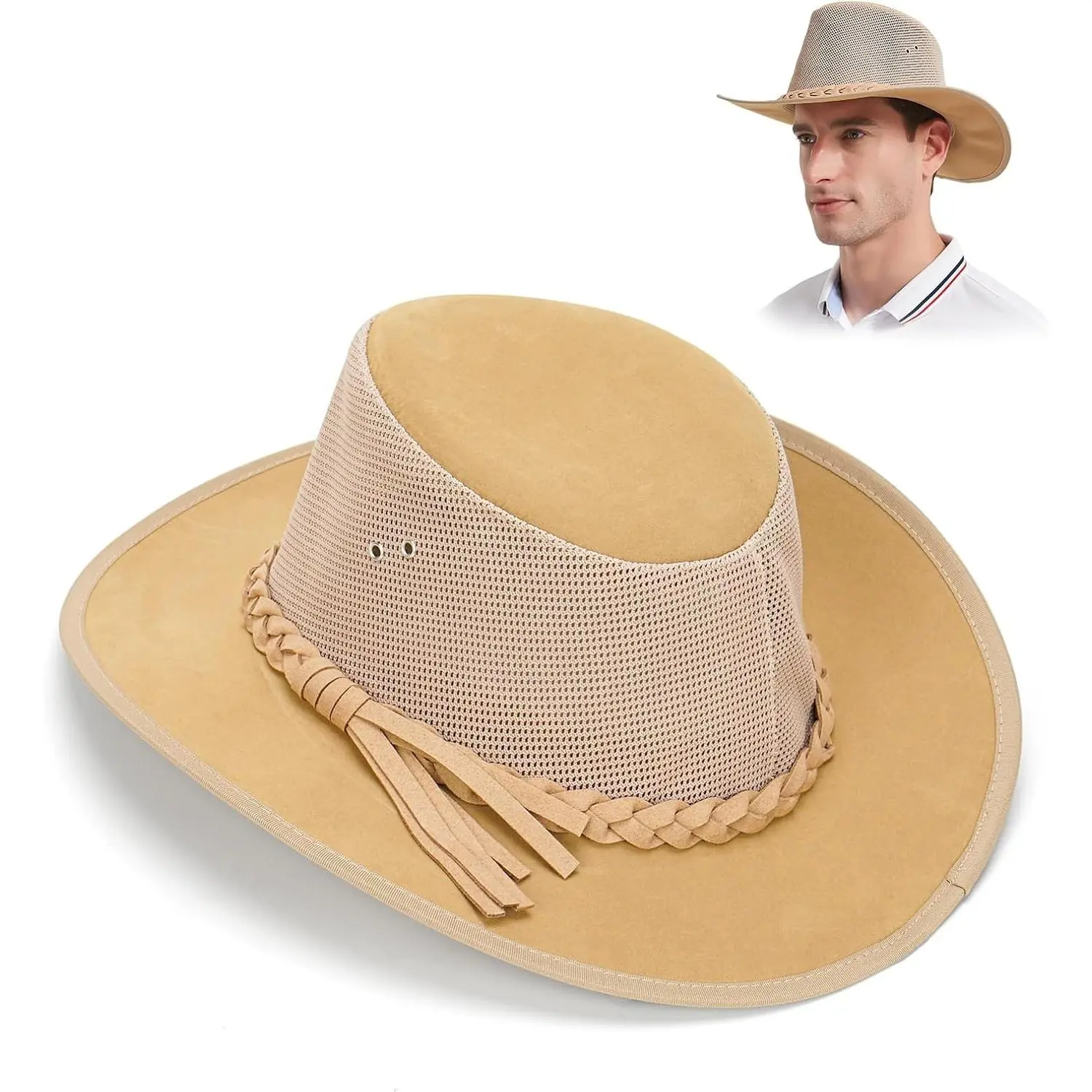 Mesh Sun Hat for Men Golf Soaker Hats Summer Beach Safari Wide Brim Fishing Cap Outdoor