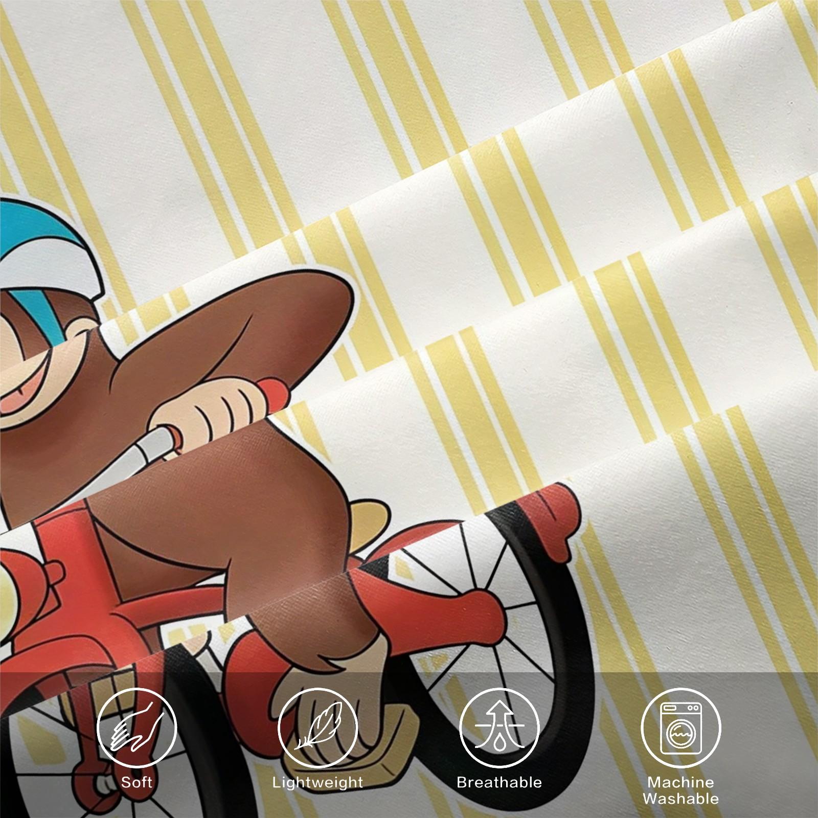 3 Piece Curious George Fitted Sheet Set, 1 Fitted Sheet + 2 Pillowcases, Cute Cartoon Monkey Biking Summer Adventure Bedding, Kids Bedroom Decor for Boys Girls Teens, Ideal Gift for Curious George Fans