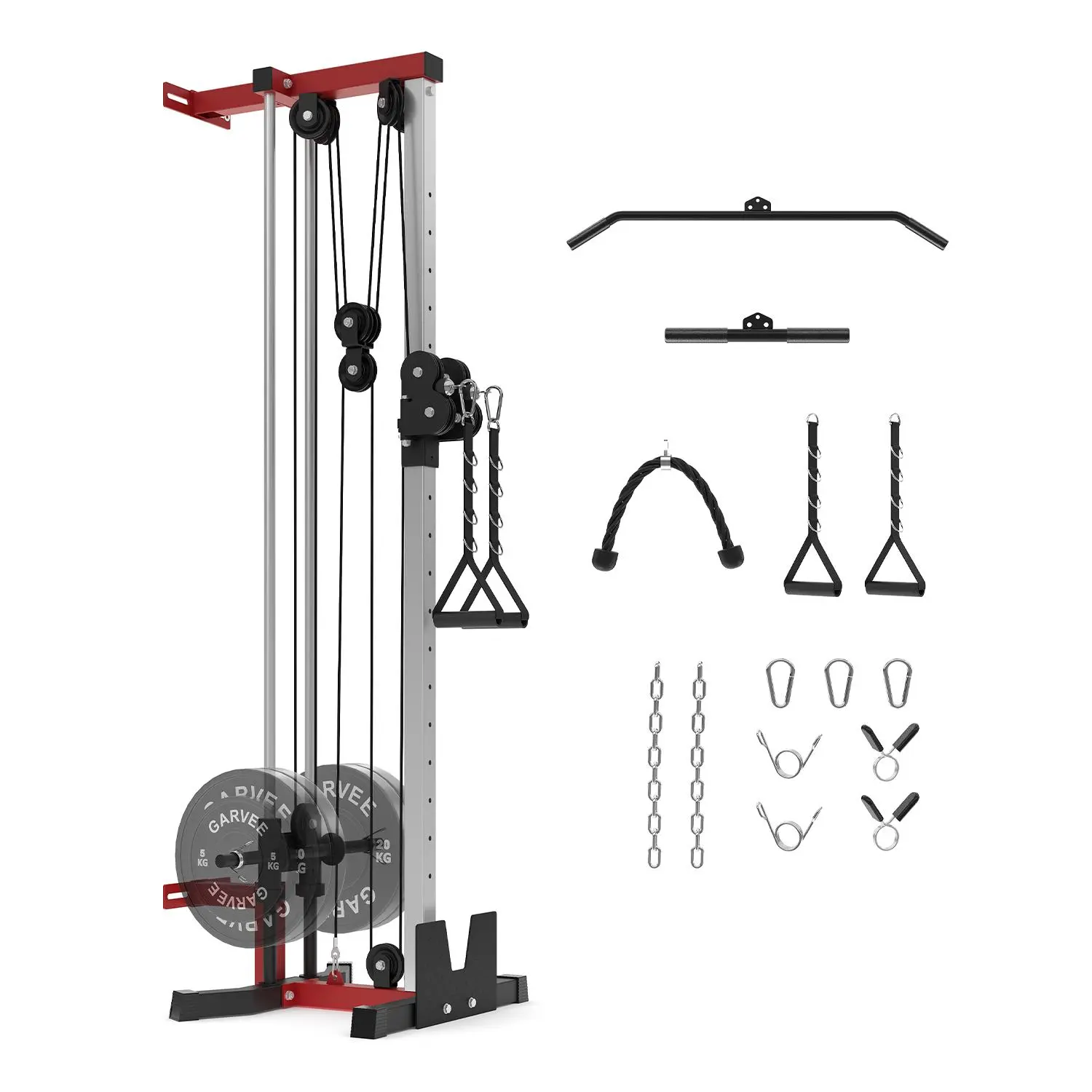 Garvee Wall-Mount Dual Pulley Cable Machine - 19-Position Adjustable Crossover Pull, LAT Pulldown, 400lb Capacity, Heavy-Duty Steel Frame Home Gym Equipment with 5 Attachments for Strength Train