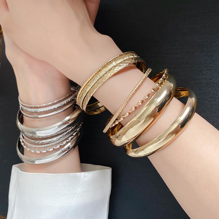 8-Piece Metal Geometric Textured Bangles Set, Chic Minimalist Luxury, Stylish Unique Women's Bracelets
