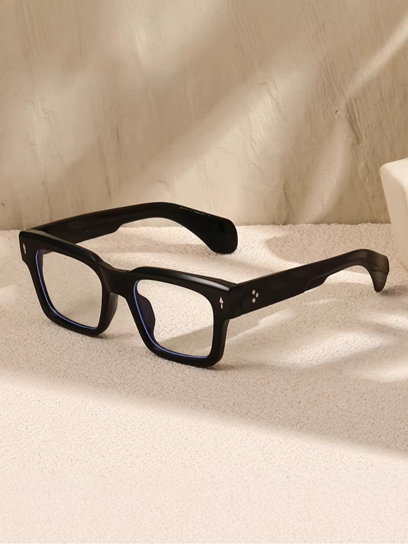 Men's Thick Frame Rectangular Glasses, Transparent Lens Design, Stylish Eyewear for Men, Fashionable and Durable Spectacles