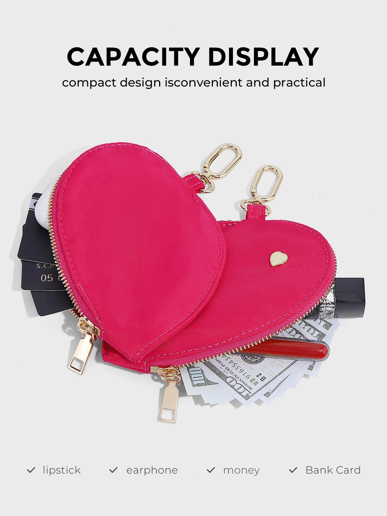Women's Heart Dual Pouch Wristlet, Small Stylish Keychain Wristlet Strap, Mini Detachable Keychain Wallet, Portable Coin Purse for All Occasions