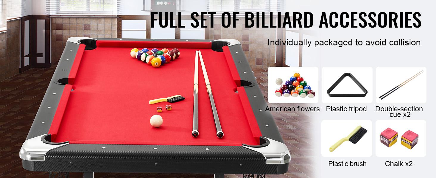 VEVOR Billiards Table, 6.3 ft Pool Table, Portable Foldable Space-Saving Table, Billiard Table Set Includes Balls, Cues, Chalks and Brush, Black with Red Cloth, Perfect for Family Game Room Kid Adult