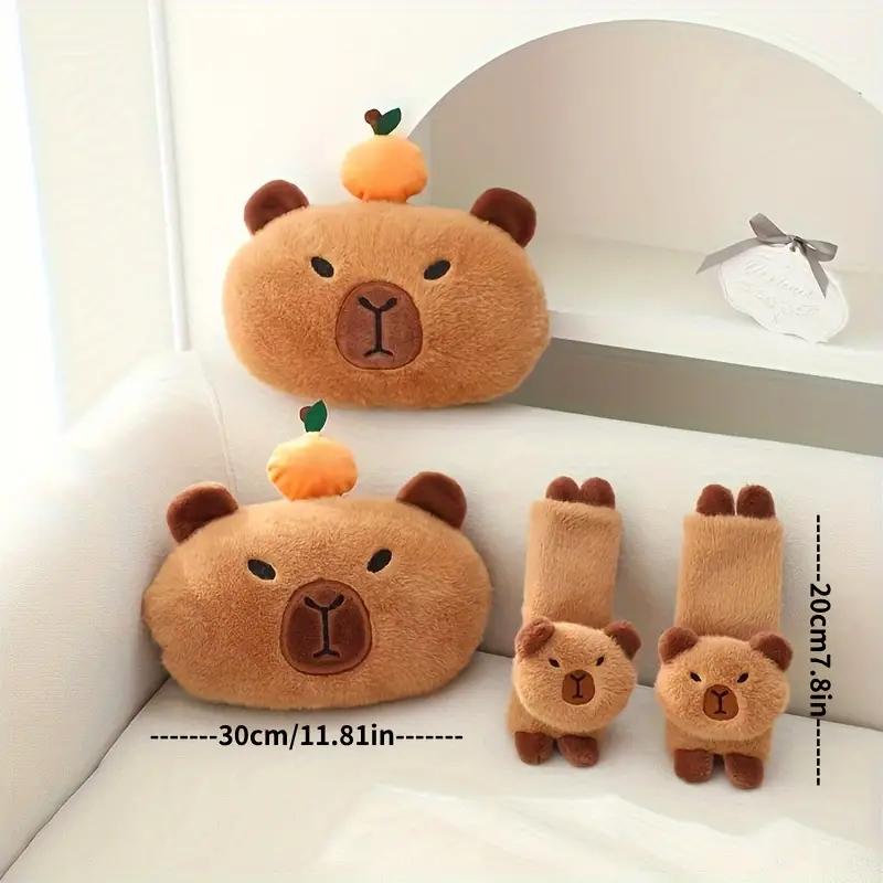 Car Seat Belt Cover Pad & Plush Car Neck Pillow, Cute Capybara Design Neck Pillow & Car Seat Belt Protector, Car Interior Accessories, Car Interior Decoration