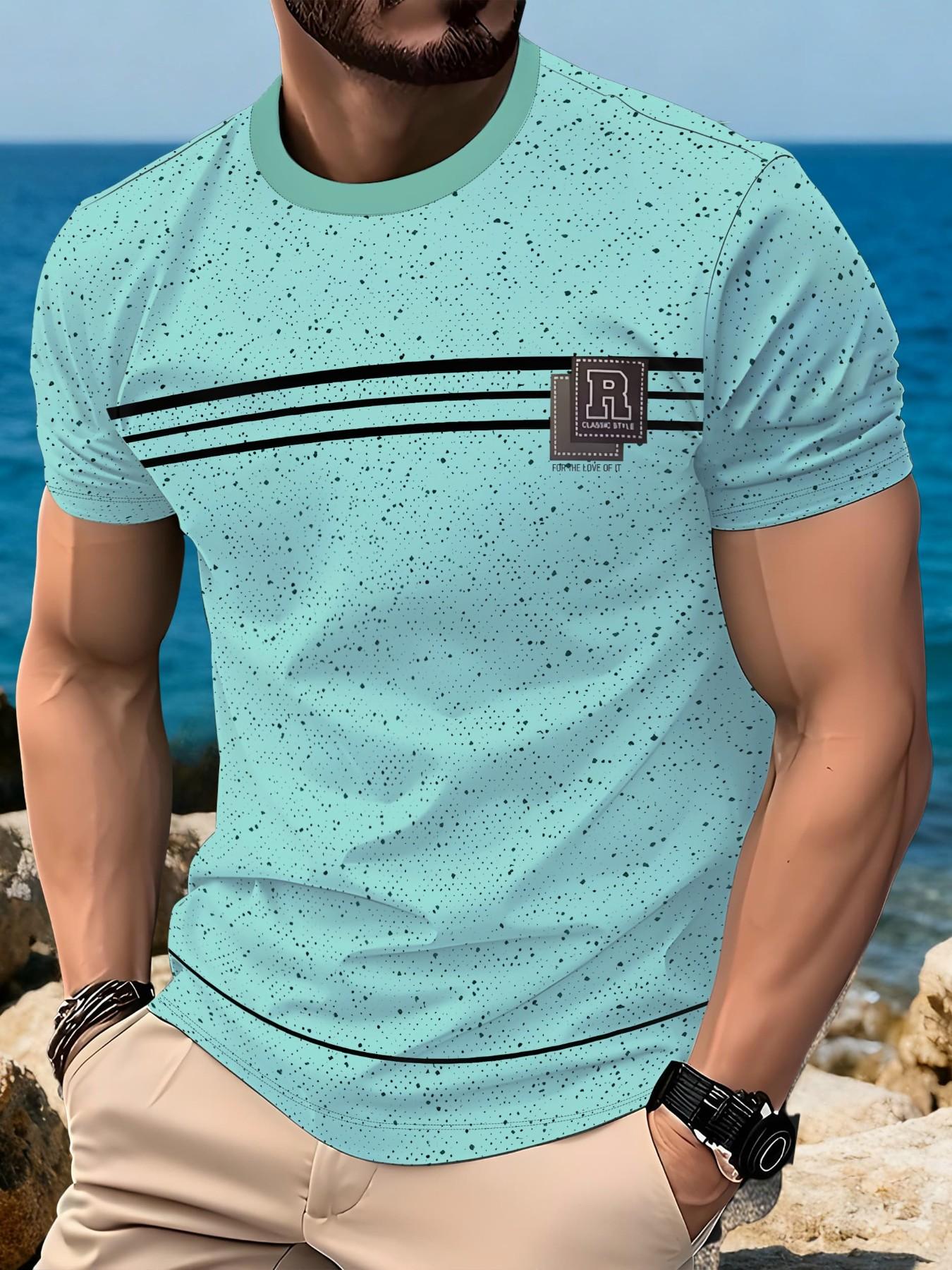 Unisex Solid Color Sporty T-Shirt, Letter R Minimalist Design, Short Sleeve, Breathable Fabric, Casual Daily Wear, Trendy and Versatile