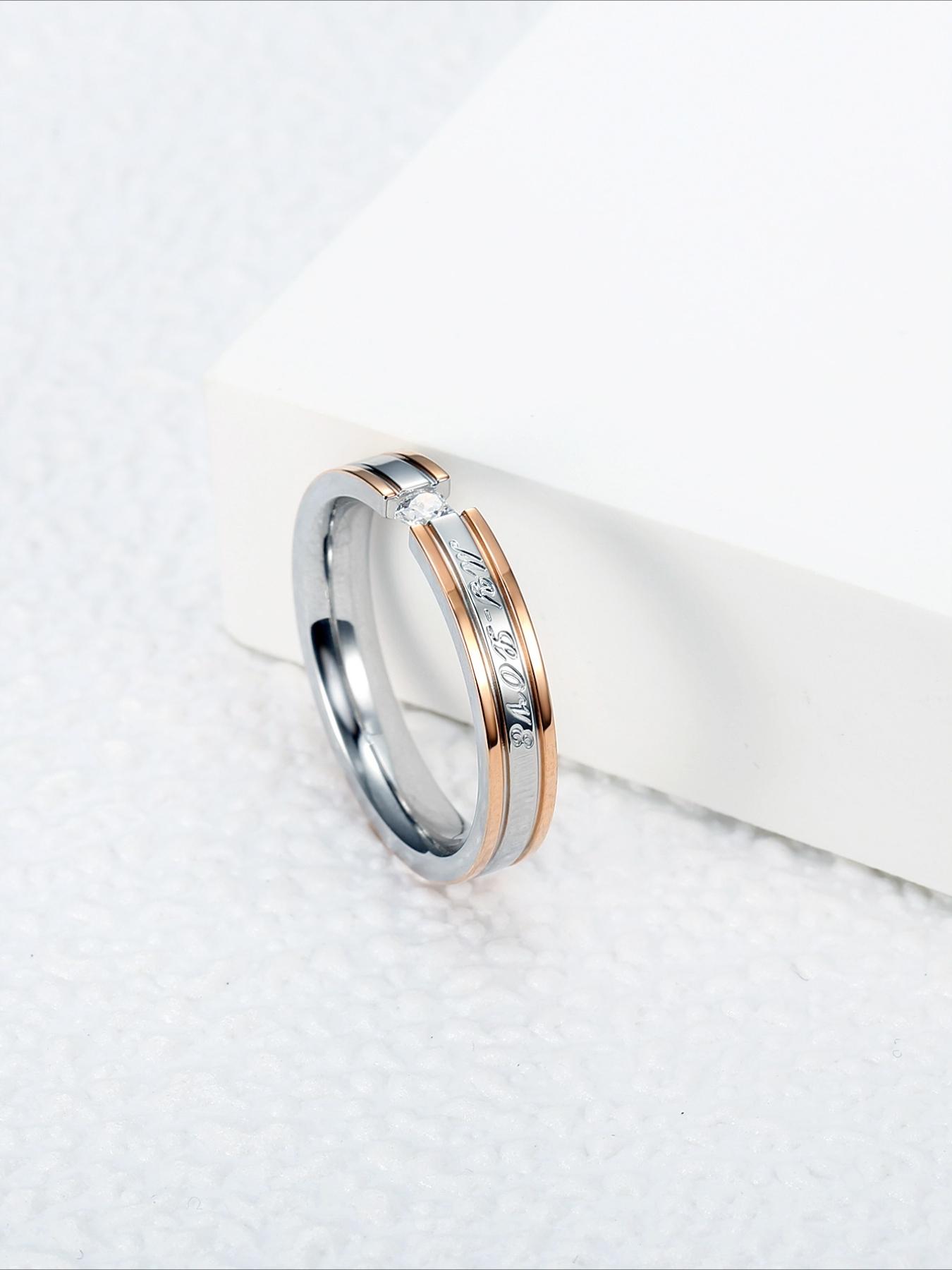 Minimalist and Luxurious Zircon Couple Ring with An Open Mouth, Stainless Steel That Does Not Fade, Gift for Lovers, Anniversary Gift