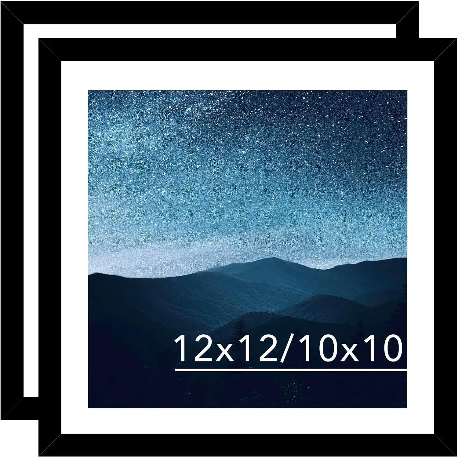 12x12 Picture Frame Set of 2 Black with 10x10 Mat for 30x30cm Diamond Art Painting, Display Photo 12x12 Without Mat, Wall Hanging Large Frame with Plexiglass, 2 Pack