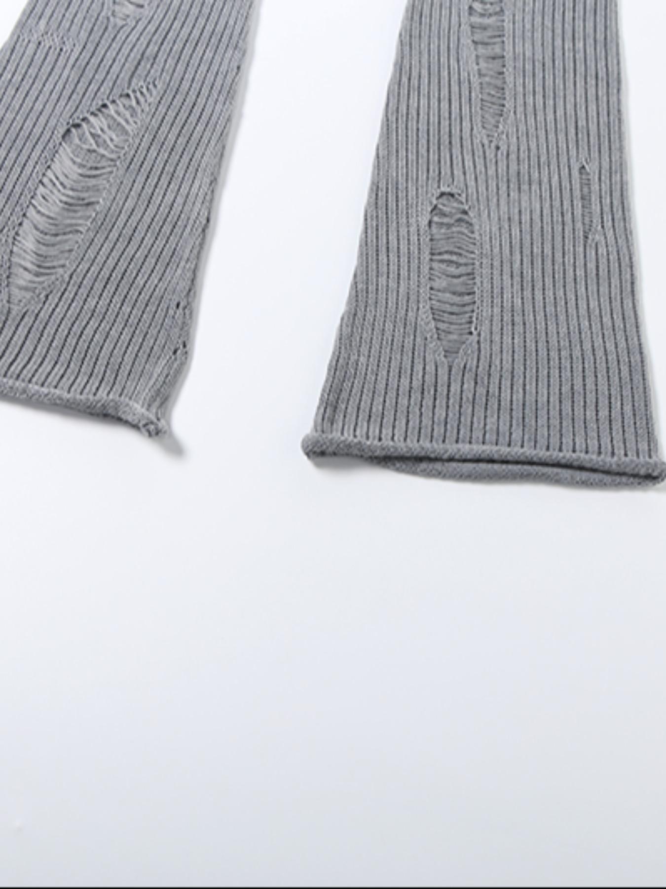 Women's Plain Slim-Fitting Ripped Knit Long Pants, Sexy Street Style Drop Waist Elastic Waist, Fashion Creative Hollow Out Design, Womenswear