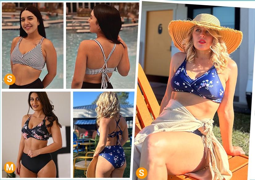 Holipick Women High Waisted Bikini Set Two Piece Swimsuits Push up Wrap Swim Suits Top Tummy Control Bathing Suit Bottom