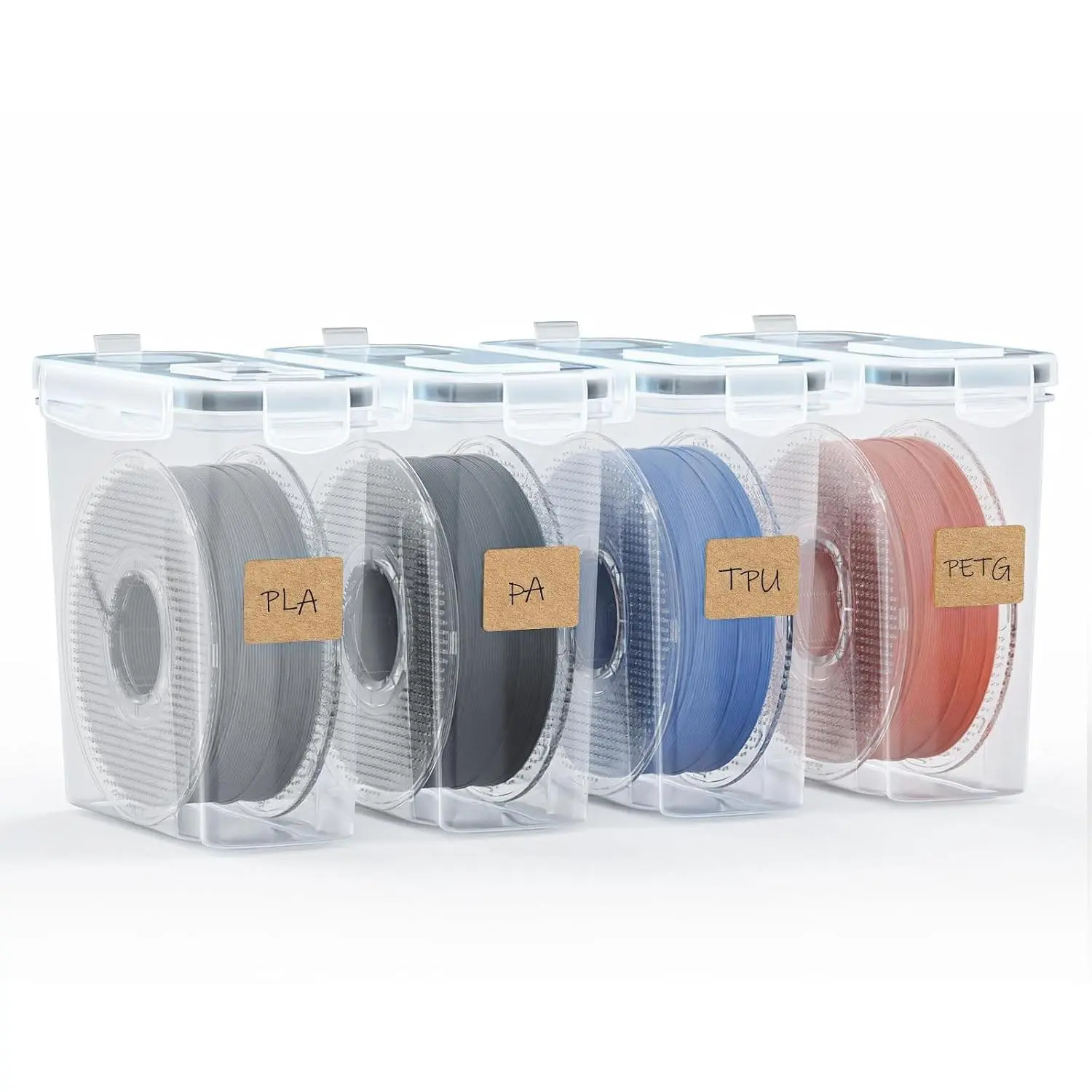 Filament Storage Box - 4 Pack Filaments Container for 3D Printing Filaments Sealing and Protection - Portable Filament Storage with Desiccant&Label, Water-Proof and Dust-Proof 4.0L(9.03*8*3)