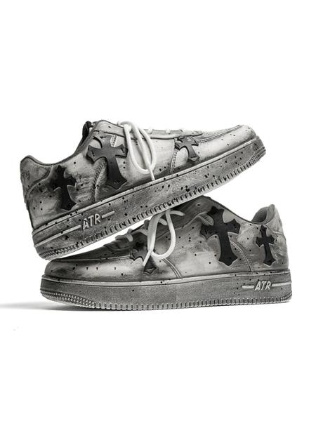 Men's Vintage Cross Sneakers, PU Leather Mid Top Casual Shoes, Soft Comfortable Non-Slip Design, Perfect for Daily Wear