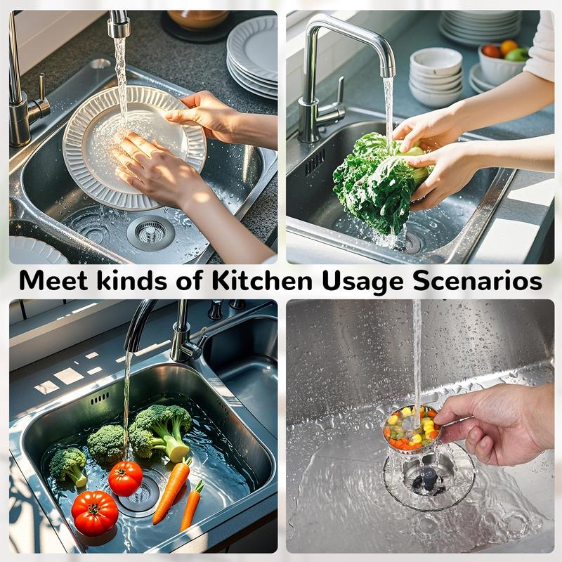 Hibbent 3 in 1 Kitchen Sink Drain Strainer and Stopper Combo, Chrome Stainless Steel Wraped Shell, Anti-Clogging Basket Strainer with Foldable Handle for US Standard 3-1/2" Drain