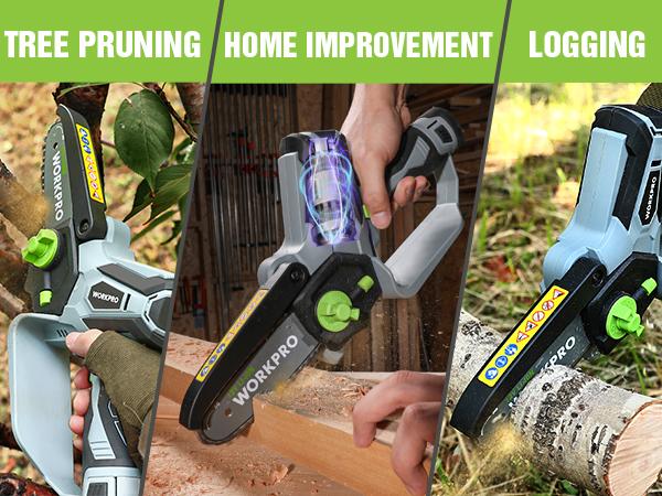#JumpstartSale WORKPRO Mini Chainsaw, 6.3“ Cordless Electric Compact Chain Saw with 2 Batteries, One-Hand Operated Portable Wood Saw with Replacement Guide Bar and Chain for Garden Tree Branch Pruning, Wood Cutting