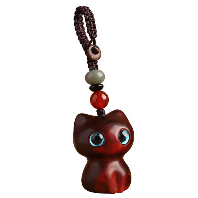 Cute Anime Cat Keychain For Women Men Mobile Phone Bag Chain Wooden Pendant Beads Creative Handmade Jewelry Accessories