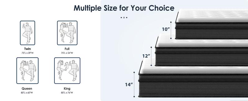 【SogesPowerHome】10"12“Twin/Full/Queen/King Gel memory foam mattress, independent pocket spring, layered structure design, silent, breathable, anti-collapse