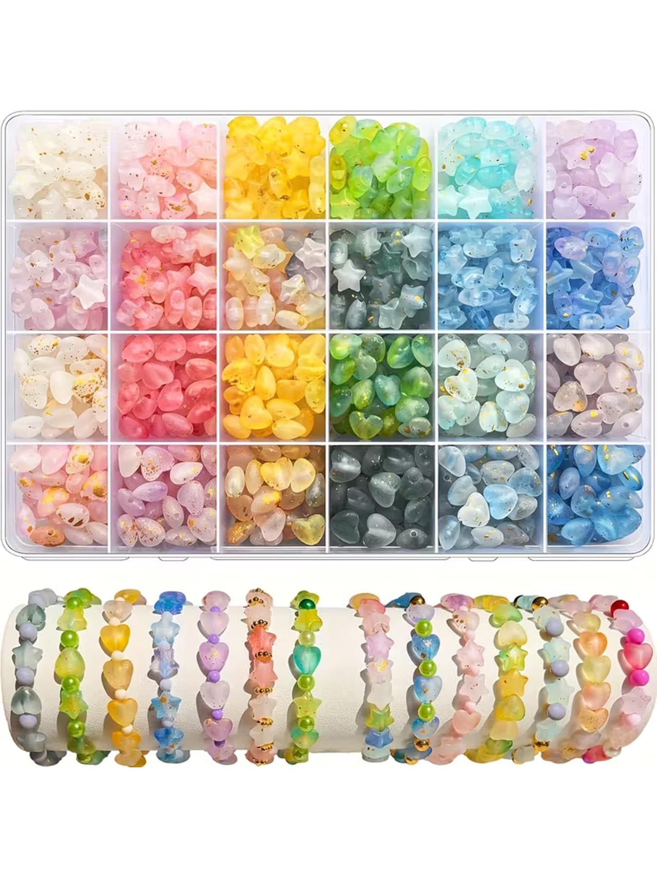 600 Pcs Star & Heart Bead Kit - DIY Jewelry Making Supplies with Colorful Acrylic Beads (Pink/Blue/Green/Yellow/White/Clear) + Storage Box, Craft Materials for Friendship Bracelets, Necklaces, Earrings, Keychains & Scrapbooking, Diy Mix Beads