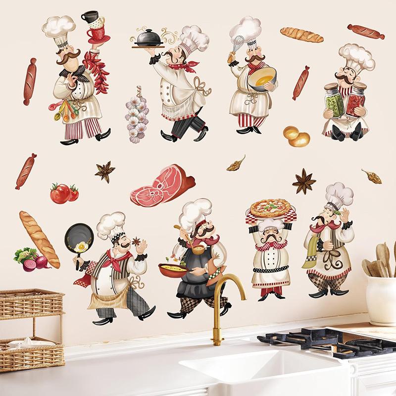 Chef Kitchen Wall Decals Wall Sticker Decorative Wall Sticker Waterproof Wall Sticker Vinyl Sticker Wine Food Quotes Wall Stickers Kitchen Dining Room Restaurant Home Decor Wall Decor DIY Refrigerator Stickers