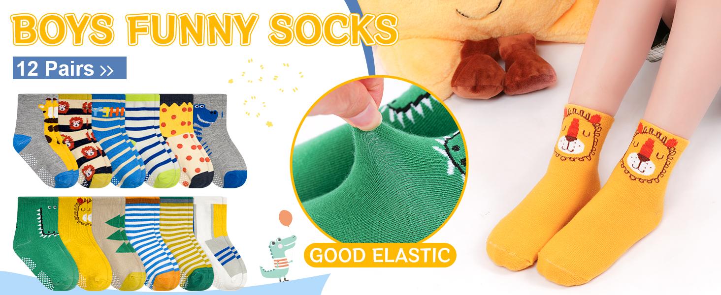 Toddler Grip Socks, 12-Pair Non-Slip Cotton Socks for Boys & Girls, Soft Anti-Skid Socks with Grippers for Ages 1-7T