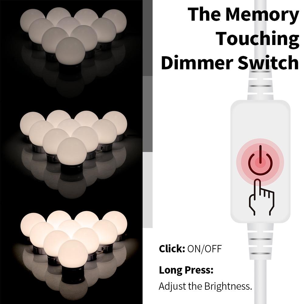 LED Vanity Light, USB Rechargeable Touch Switch Hollywood Style Makeup Mirror Light, Dimmable Makeup Mirror Light for Home Bathroom Washroom