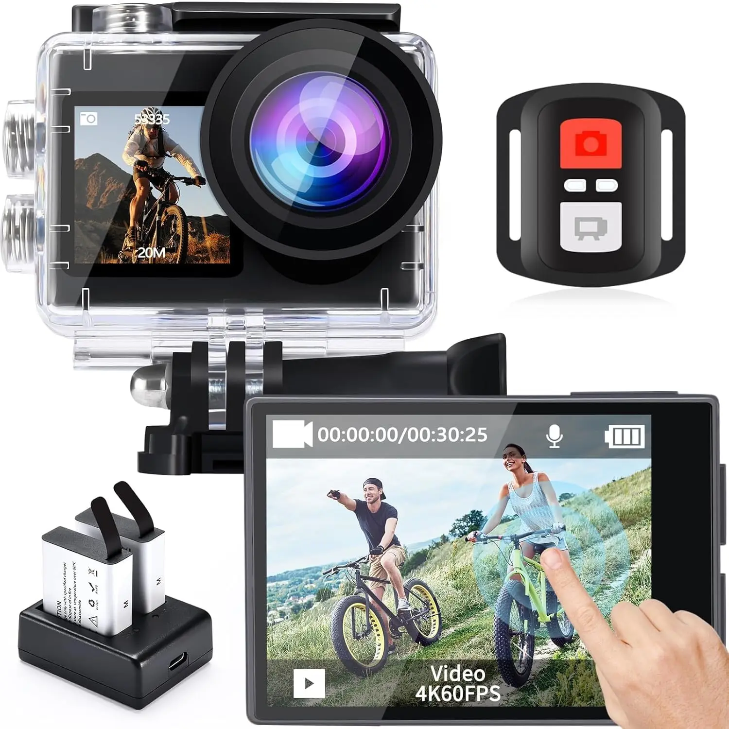 i8 98FT Zoom  Camera Underwater, 20MP 5X 4K Action Camera with EIS, WiFi Remote Control for Snorkeling Cycling Vlogging